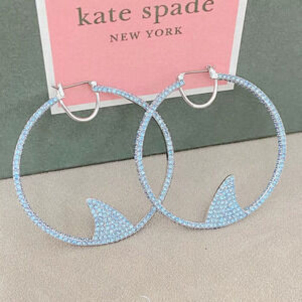 kate spade Blue Shark Hoop Earrings Full Diamond Vintage